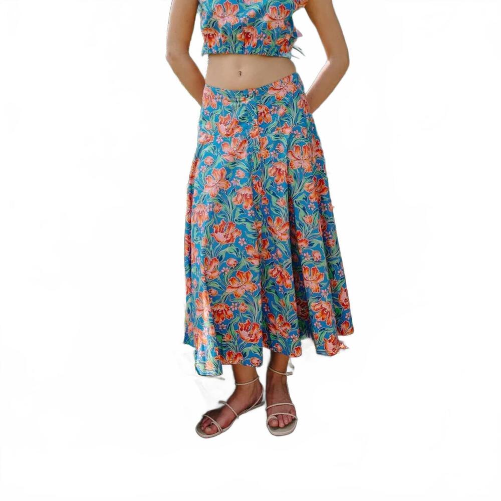 NEW LOVE THE LABEL tricia maxi skirt in archive tulip liberty